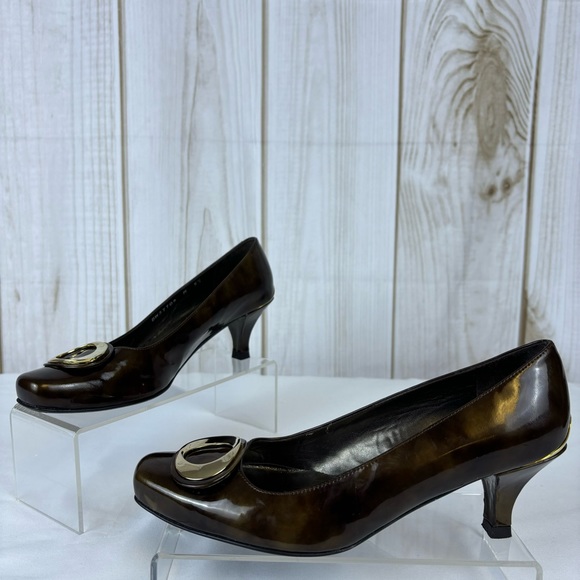 Stuart Weitzman Shoes - Stuart Weitzman Copper Brown Gold Swirl Pumps Kitten Heel Leather Heels Size 5.5